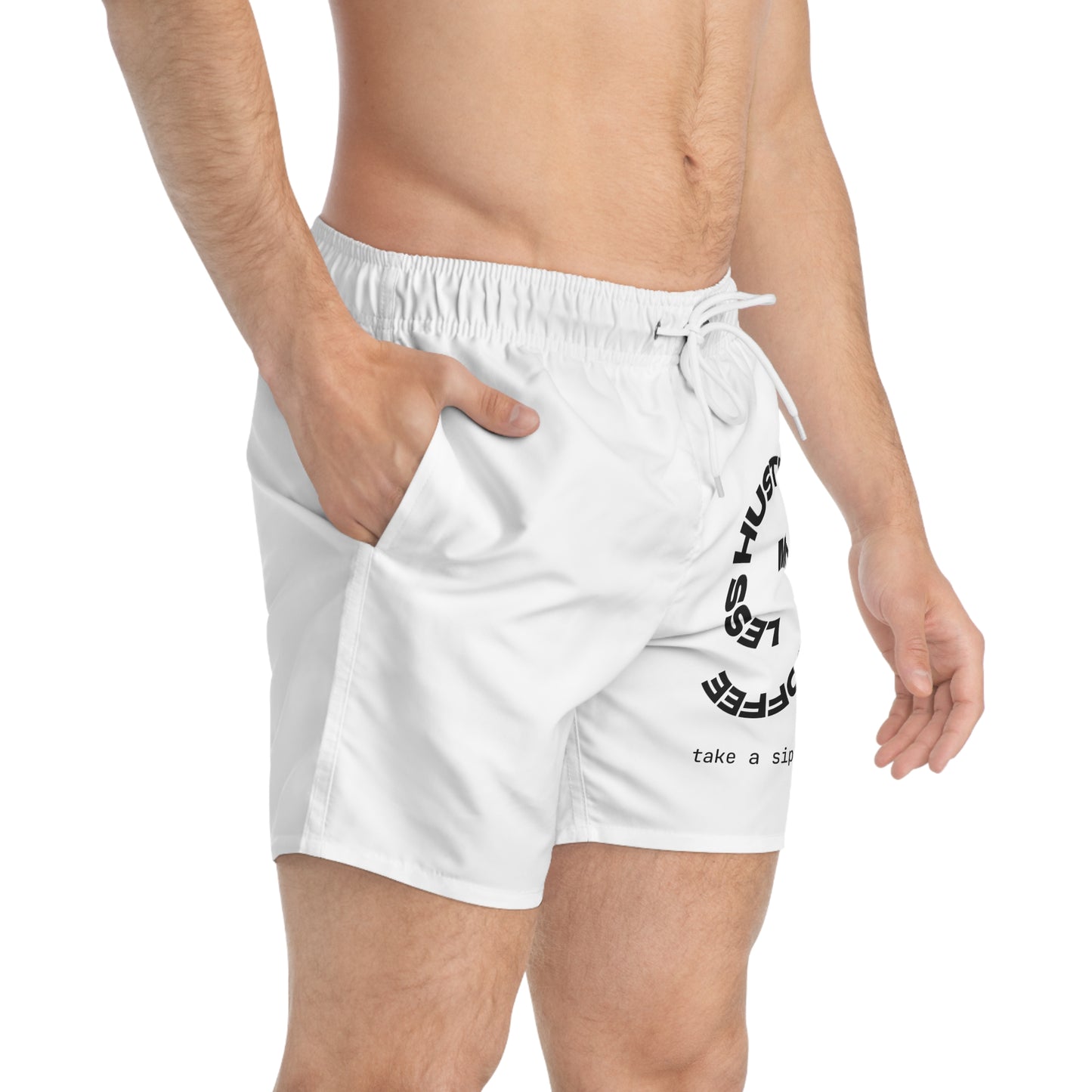 Trendy Swim Trunks - 'Hustle More, Chill Less' Beachwear for Summer Fun, Pool Parties, Vacation Essentials, Gift for Him