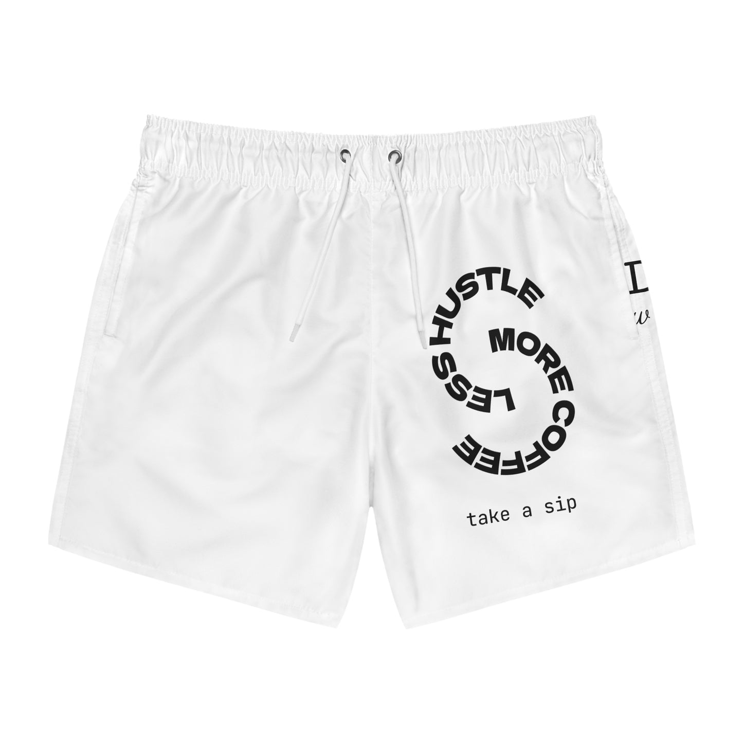 Trendy Swim Trunks - 'Hustle More, Chill Less' Beachwear for Summer Fun, Pool Parties, Vacation Essentials, Gift for Him